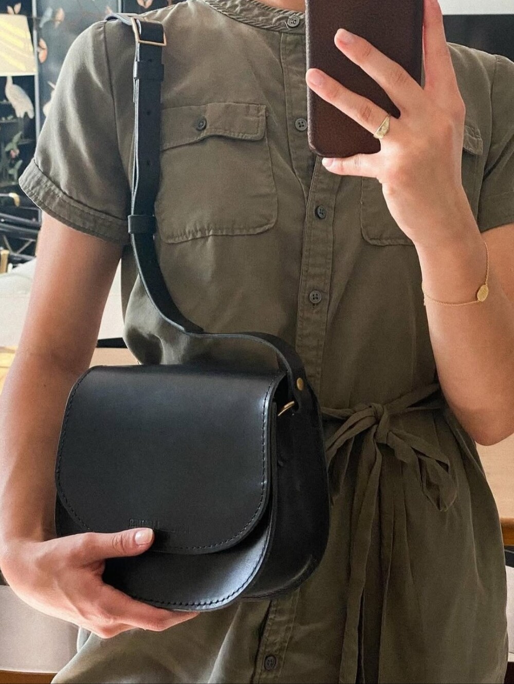 RARE Retired Portland Leather Black Retro Saddle Bag Crossbody